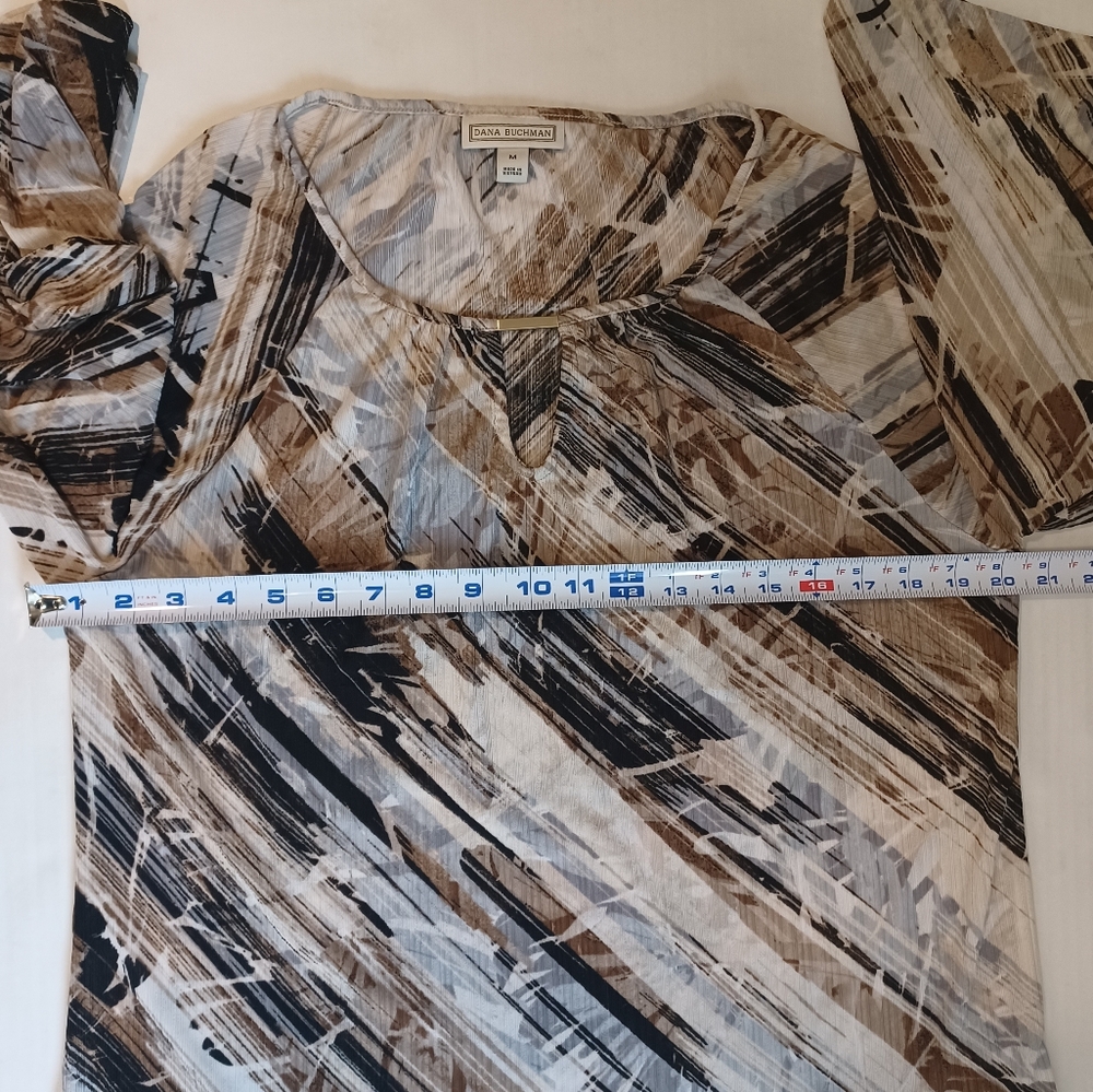 Dana Buchman White, Black & Brown Abstract Pattern Blouse - Picture 11 of 15